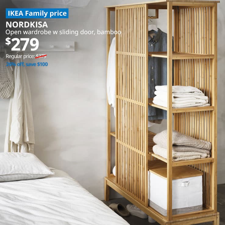 A NORDKISA sliding door bamboo wardrobe  in the bedroom