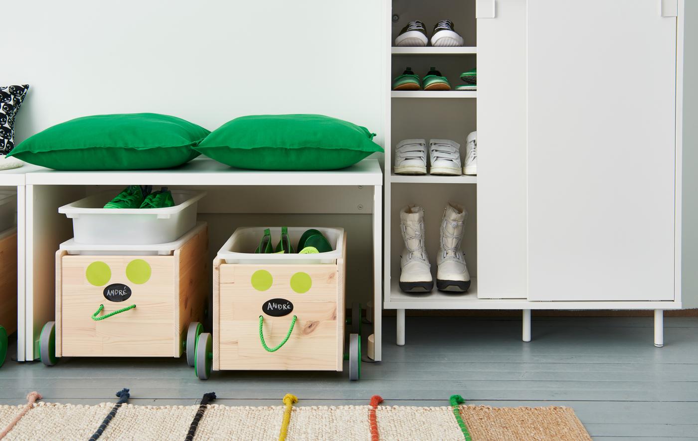 A picture of how to organise your shoes using closed storage.