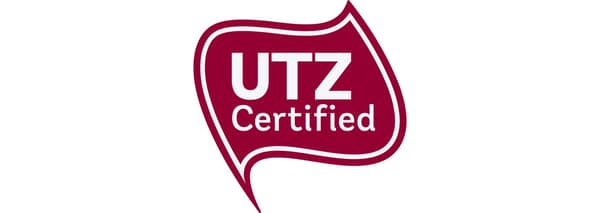 A red logo with white text that says UTZ certified, which IKEA has done for its coffee and tea products since 2008.