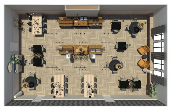 A schematic top‑down view of the breakfast room