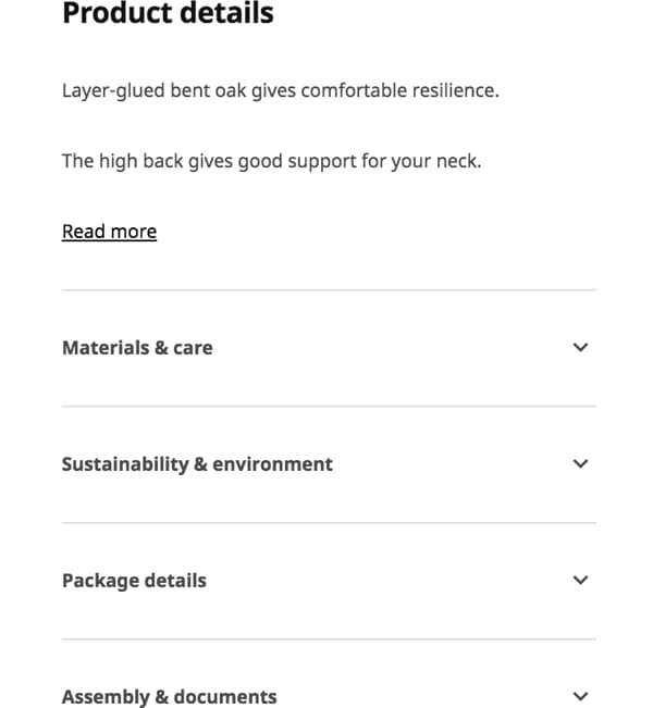 A screenshot from product information page.