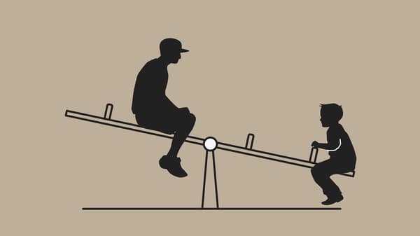 A sketch to illustrate how a lever works. It shows a see-saw with two children playing on it, one small and one large.
