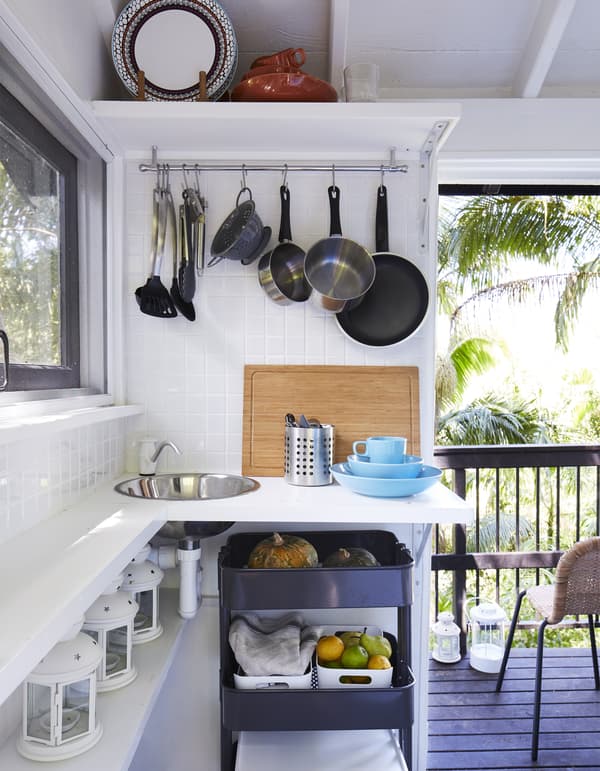 A small kitchenette with clever storage