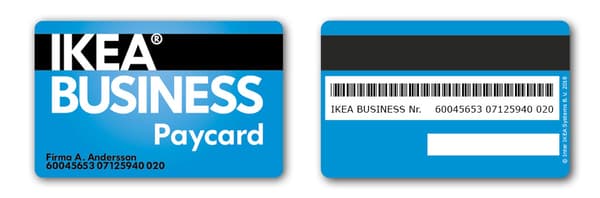 Abbildung der alten IKEA Business Paycard von vorne und von hinten