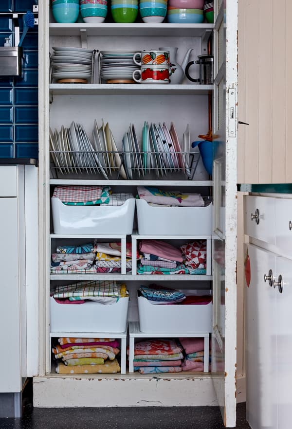 Add racks and boxes inside cupboards.