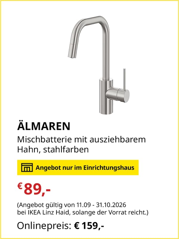 ÄLMAREN Mischbatterie mit ausziehbarem Hahn, stahlfarben