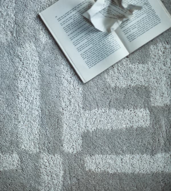 An aerial view of a plush patterned rug.
