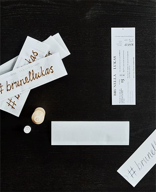 An animated GIF showing a DIY wedding invite being made to look like a movie ticket 