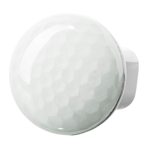 An close-up of a white nightlight against a white background.