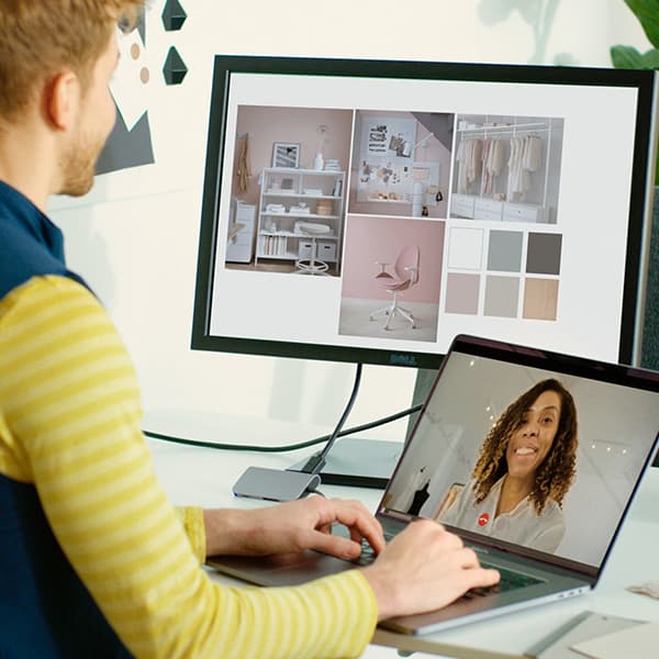An IKEA co-worker helping an IKEA Business customer during an online meeting