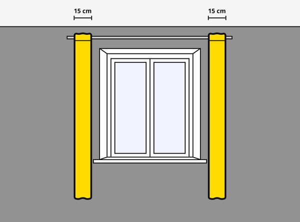 An illustration of a window with a curtain track for normal curtains.
