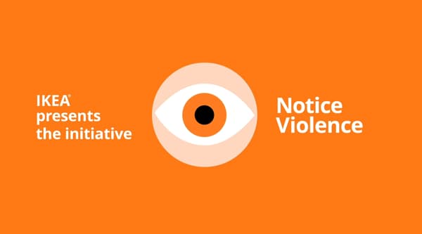 An open-eye symbol on an orange background, with the white text “Notice violence” beside it.