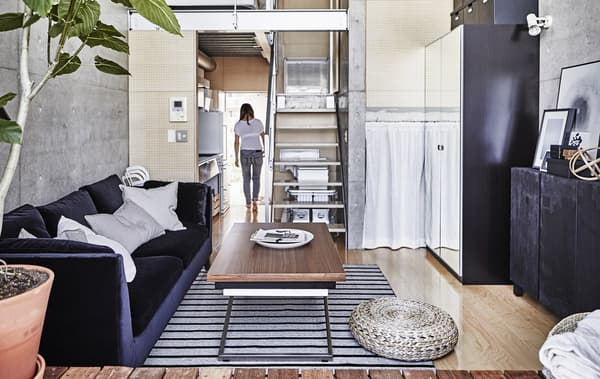 An open-plan living and kitchen space.
