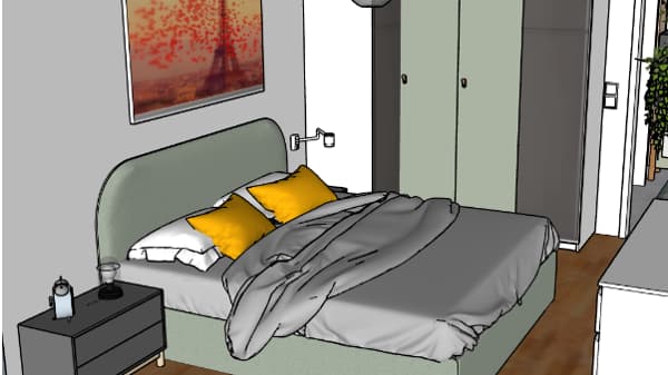 Ansicht einer Computerplanung für ein Schlafzimmer.