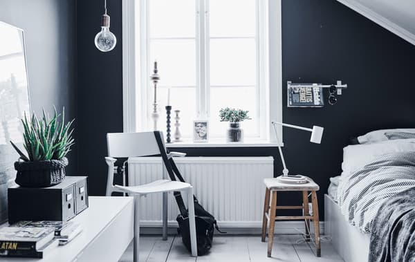 Arvid’s monochrome bedroom in Gothenburg