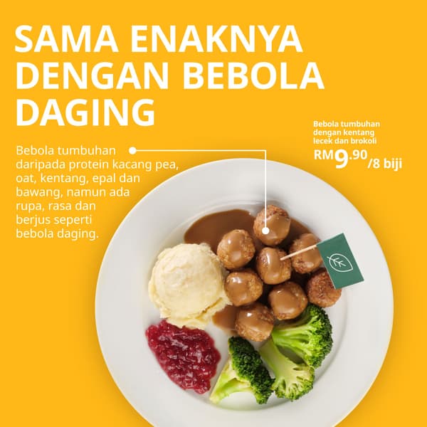 Bebola tumbuhan daripada  protein kacang pea, oat,  kentang, epal dan bawang,  namun ada rupa, rasa dan  berjus bagai bebola daging