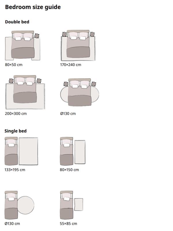 Bedroom rug side guide with different room type setups
