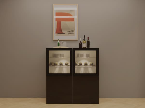 BESTÅ bar cabinet/glass doors, black-brown