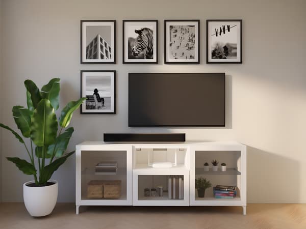 BESTÅ TV bench ,Sindvik white clear glass
