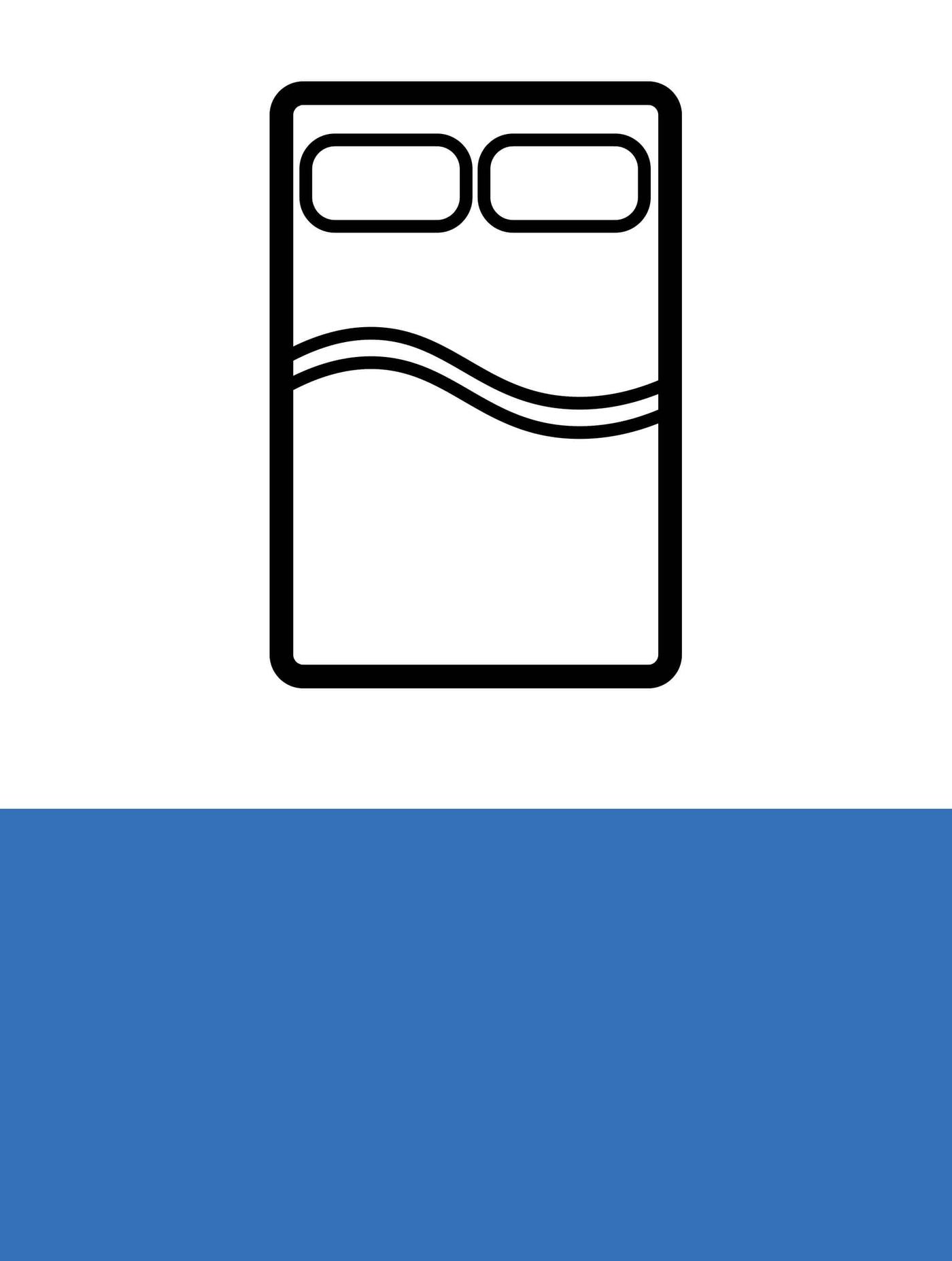 Black and white icon of a full/double size bed with a pillow.