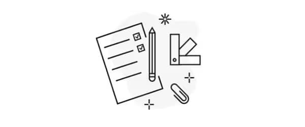 Black and white vector icon of pencils and a checklist, to illustrate IKEA Home design service