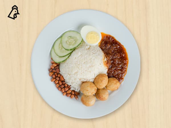 Breakfast special

Nasi lemak with chicken ball