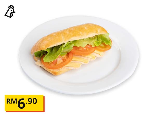Chicken slice and cheese ciabatta sandwich