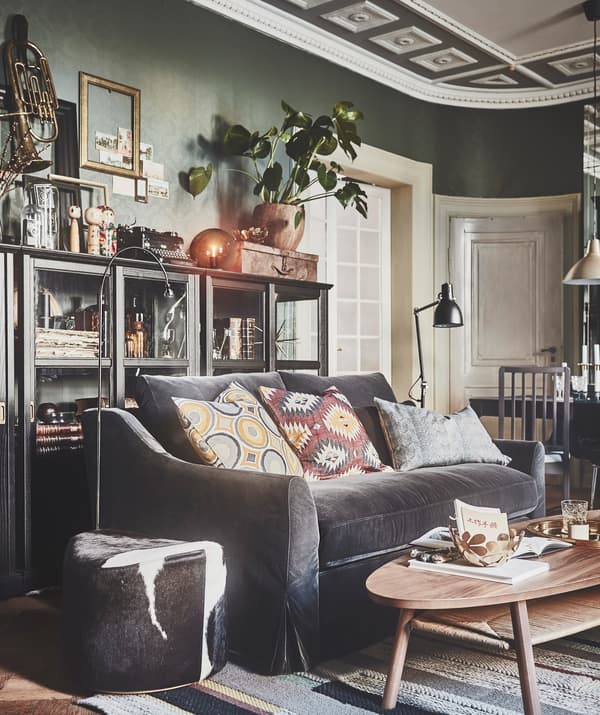 Choose a comfortable and cozy sofa for your living room, such as IKEA FÄRLÖV 2-seat sofa in gray velvet!