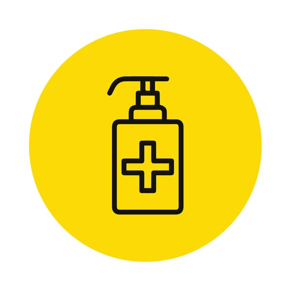 Círculo amarillo con símbolo de alcohol gel