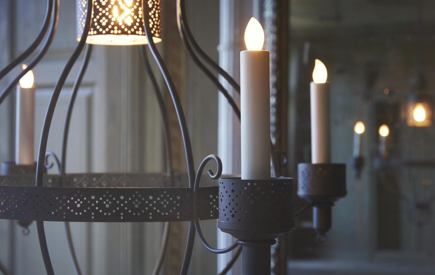 Close-up of a candelabra with LED candles.