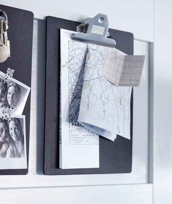Close-up on clipboard with map.