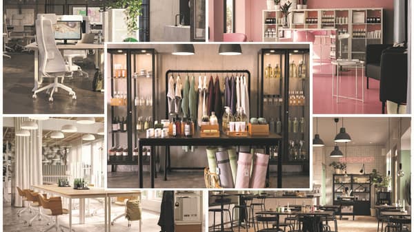 Collage of five image of offices and businesses