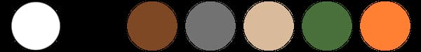 Colours modern style: white, black, brown, grey, beige, green and an accent colour, like orange, blue or red.