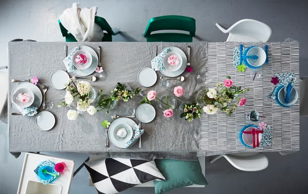Create a beautiful table setting with renewable linen fabric! IKEA offers a wide range of home textiles and fabrics, such as AINA fabric in grey linen.
