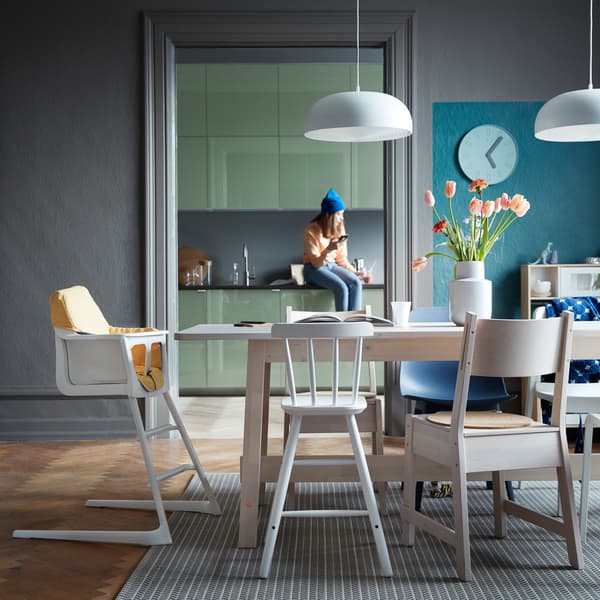 Create an inclusive dining area by mixing kids chairs with more grown-up styles, such as IKEA NORRÅKER chair in white birch.
