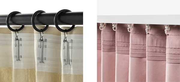 Curtain rod with rings or Curtain rails with hooks and runners 