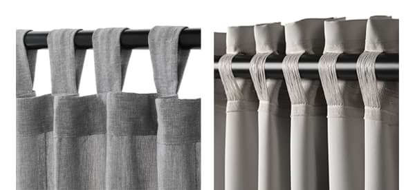 Curtains with open and hidden tabs