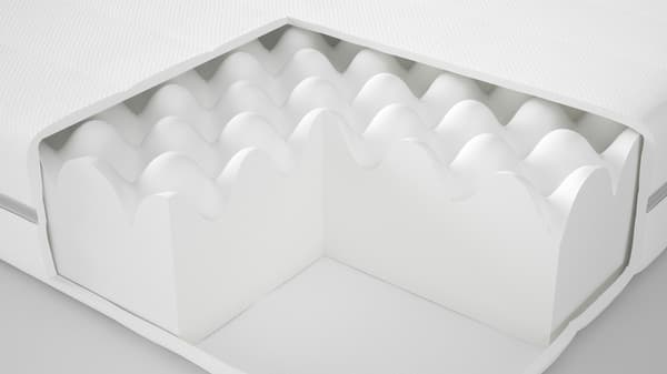 Cut-out section of foam mattress showing foam.