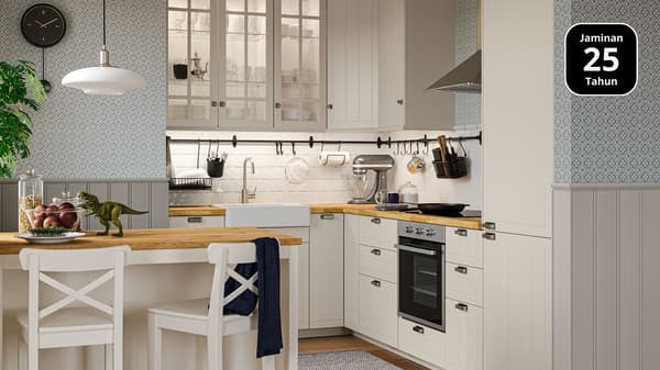 Dapur METOD IKEA dengan pintu HITTARP dan laci MAXIMERA.