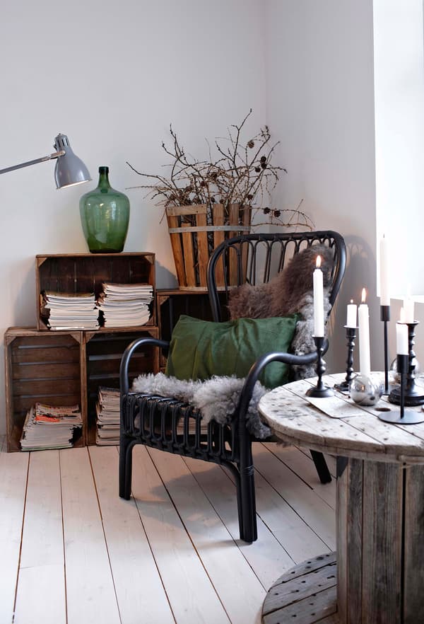 Dark greens complement natural materials.