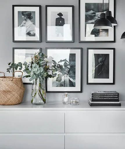 Decorate a bedroom with a gallery wall above a MALM chest of six drawers