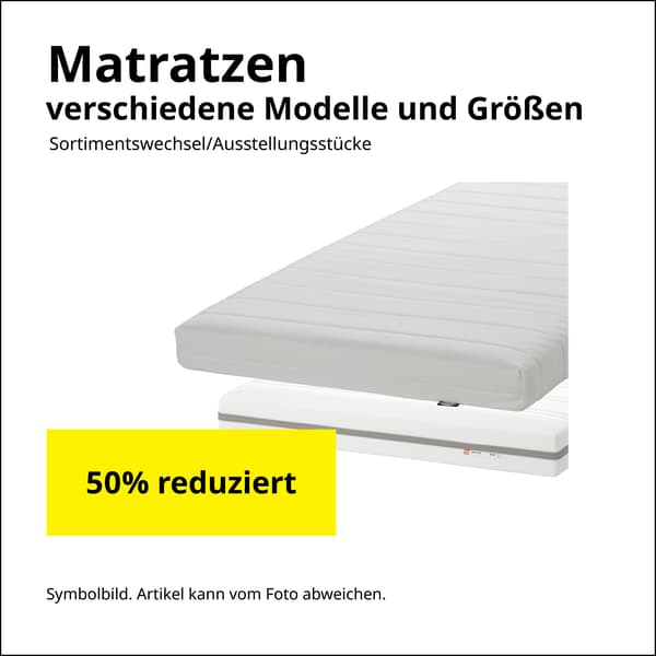 Die Matratzen, verschiedene Modelle und Größen, sind mit 50% Rabatt erhältlich 