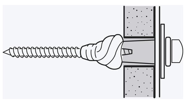 Disegno di una vite in un tassello che è stata inserita in una parete fatta di un materiale come il cartongesso - IKEA