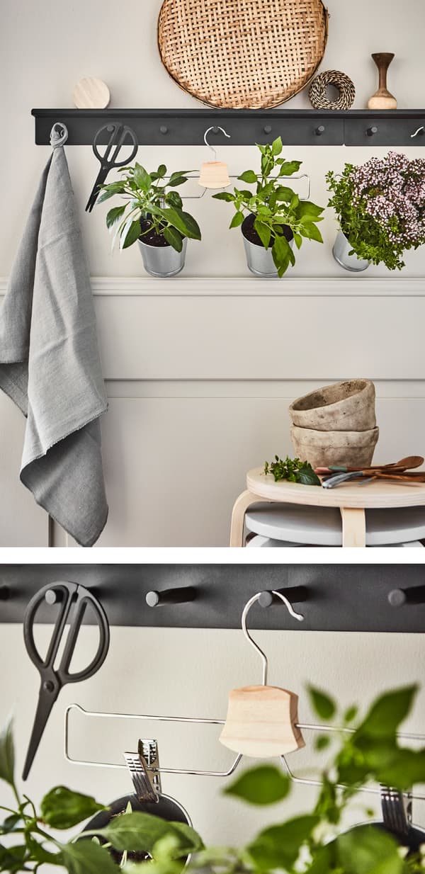 Du suchst nach innovativen Ideen für deinen Küchengarten? Greif einfach zu Kleiderbügeln! IKEA bietet eine Vielzahl verschiedener Kleiderbügel wie z. B. BUMERANG Rock-/Hosenbügel verchromt.