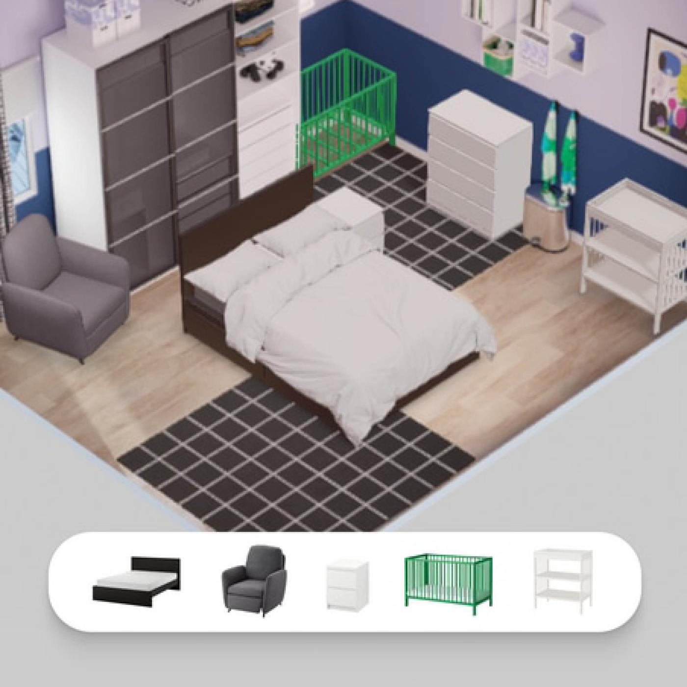 Een lege kamer die is ingericht met IKEA-producten in augmented reality.