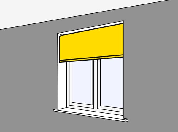 Eine Abbildung eines Fensters ist zu sehen in der gezeigt wird wie man richtig die Rollos fürs Fenster misst.