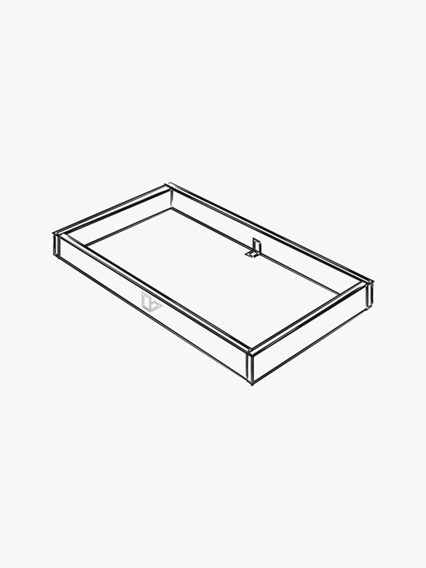 Eine Schwarz-Weiss-Abbildung eines 100 cm x 60 cm grossen Korpus aus Holz