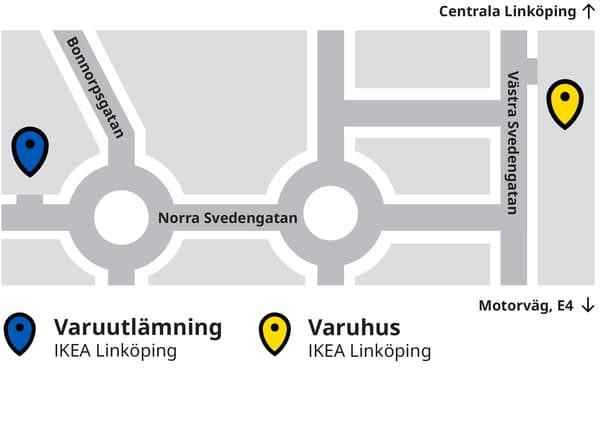 En karta över IKEA varuhuset och varuutlämningen. 