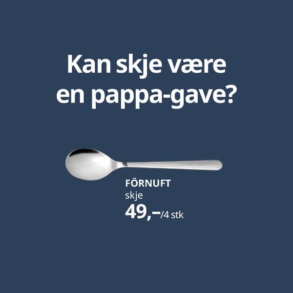 En pappavits på farsdagen med bilde av FÖRNUFT teskje med teksten Kan skje være en pappa-gave?
