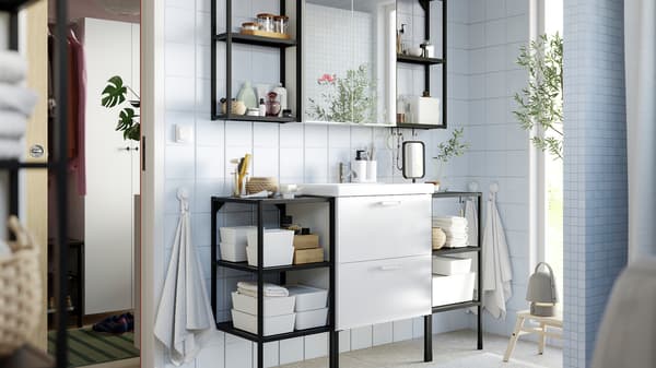 ENHET bathroom combinations – Sleek, symmetry, and peaceful mornings.